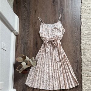 Floral Pleated Dress with Belt